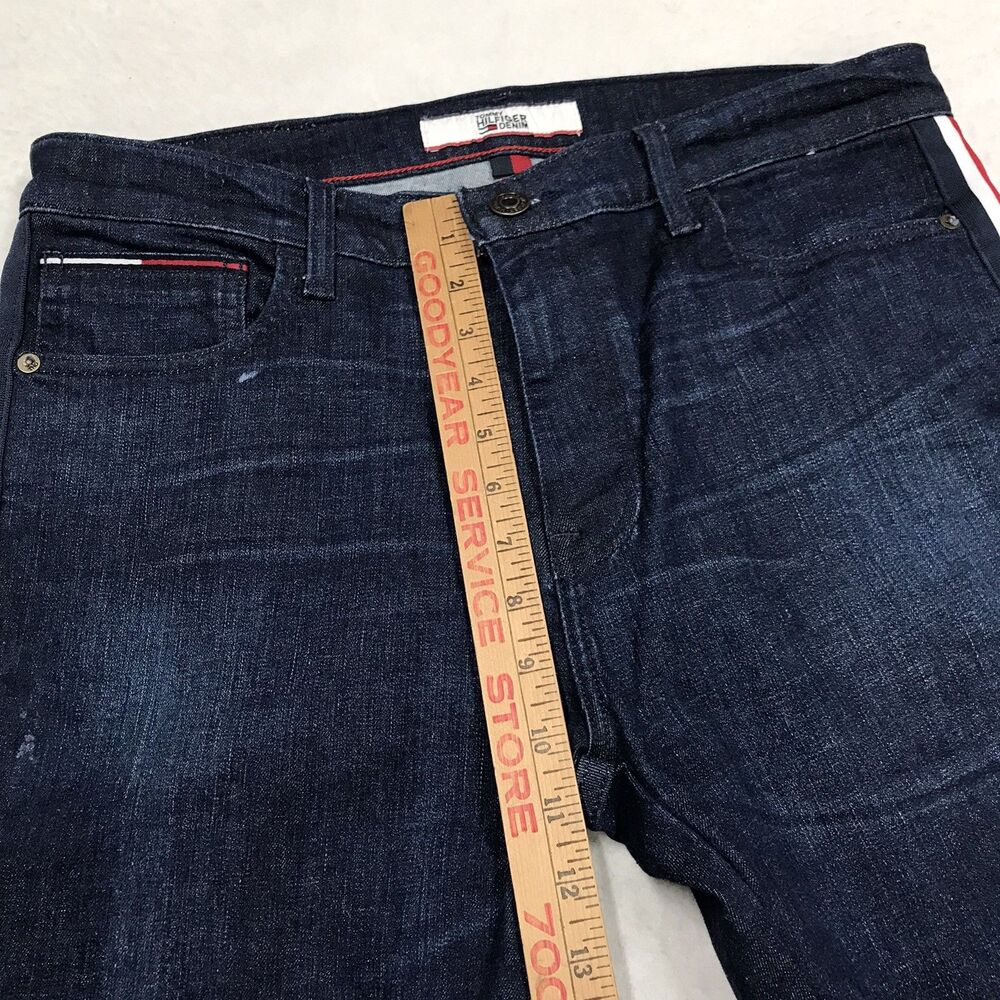 TOMMY HILFIGER Slim Taper Jean Men 33x30 Dark Wash Racing Stripe Honeycomb - Picture 10 of 16